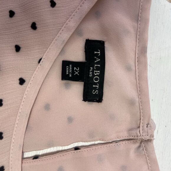 Talbots Blouse Top 2X Pink Chiffon Ruffle Long Sleeve Graphic Print Hearts - Picture 11 of 13